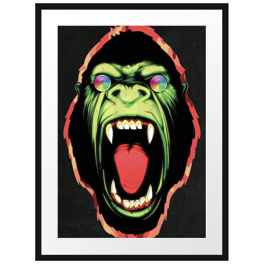 Gerahmtes Poster Hypnotic Ape Schwarz