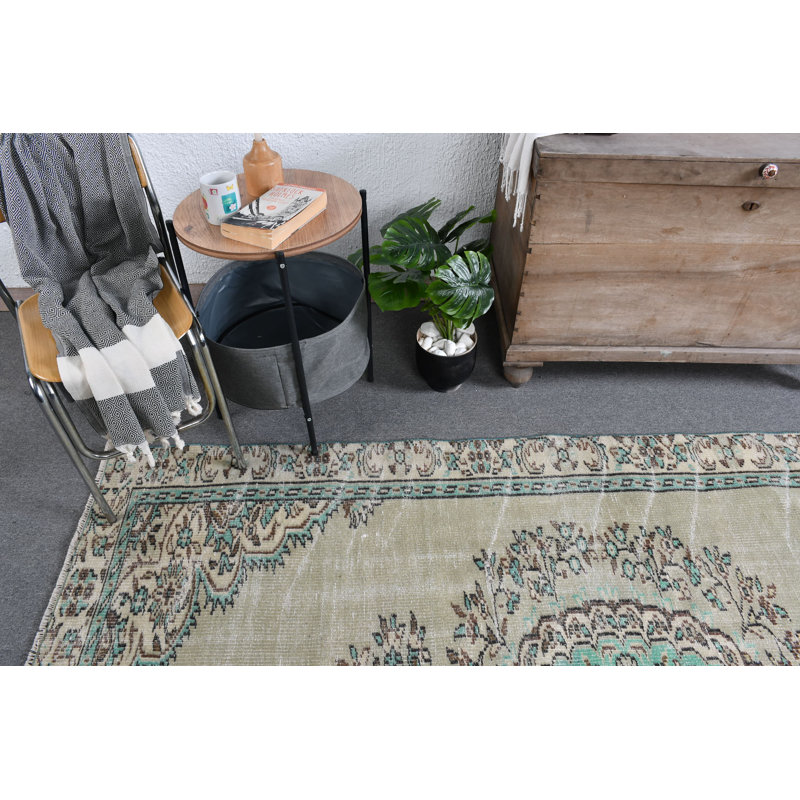 Grand tapis turc rétro vintage avec motif de médaillon antique parfait pour les espaces de salon brun / vert