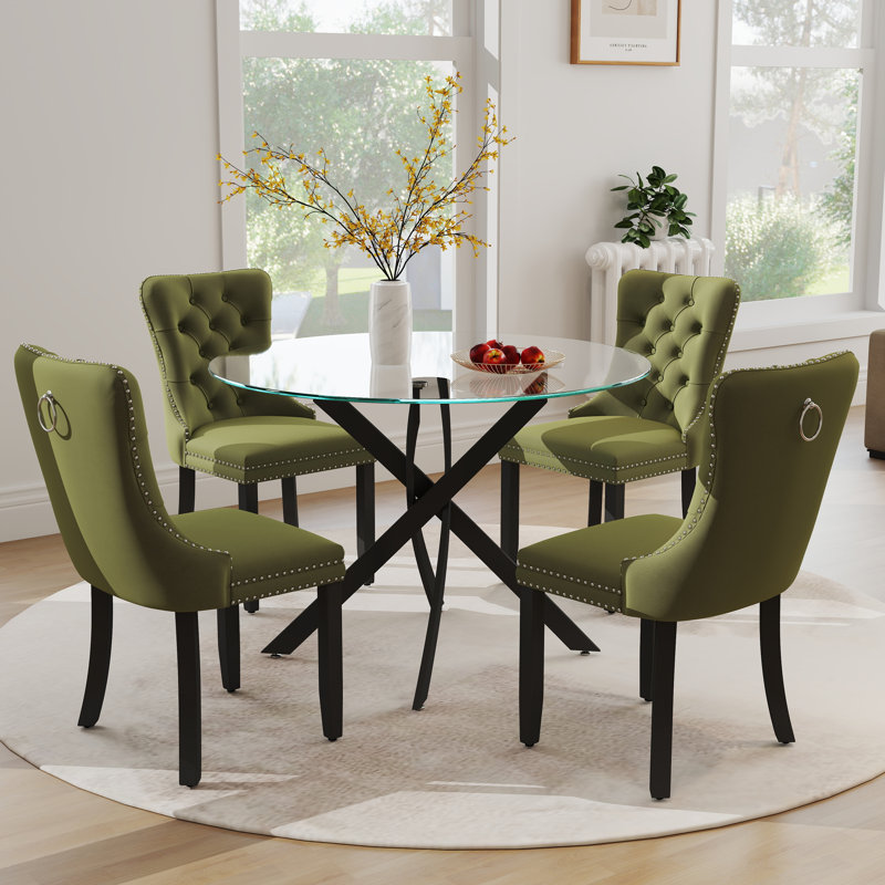 Ensemble repas rond à piédestal, 5, Vert olive