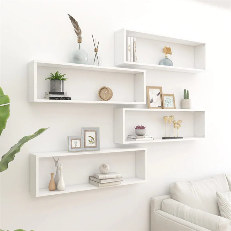 Fateema 4 Piece Floating Shelf, White, 30cm H x 100cm W x 15cm D