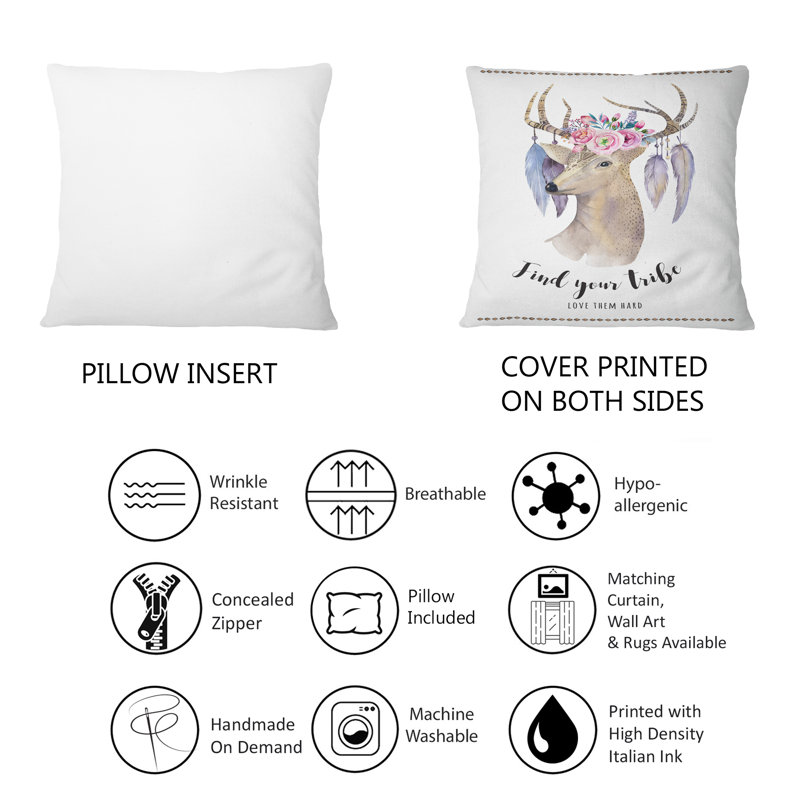 «Find Your Tribe» - Coussin décoratif imprimé traditionnel, 18 po x 18 po