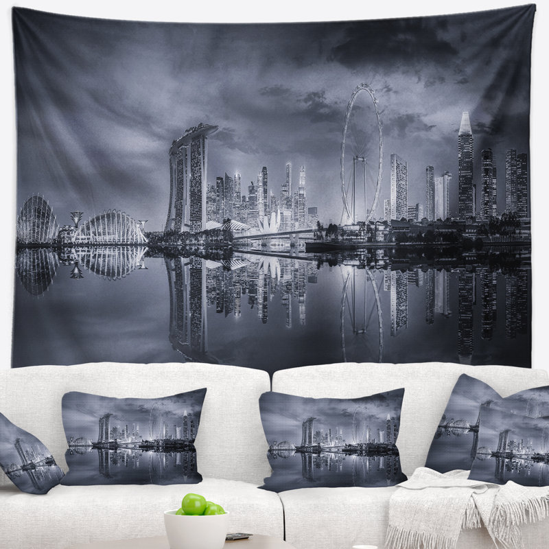 Tapisserie de paysage urbain noir et blanc, H 32 po x l 39 po