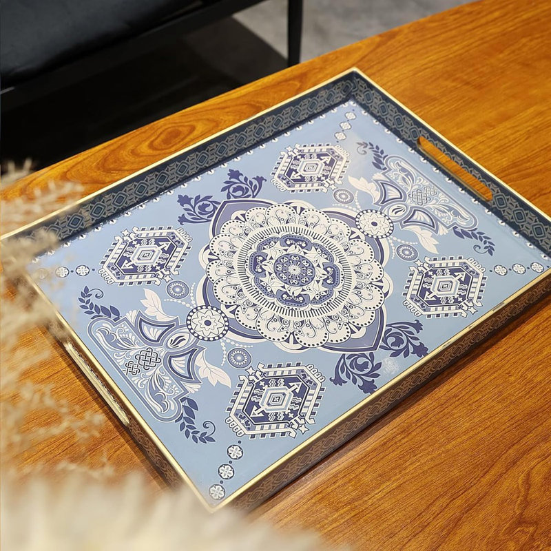 Rectangle Plastic Serving Tray With Handles, Decorative Tray For Coffee Table, Ottoman, Living Room, Kitchen, And Outdoor Use