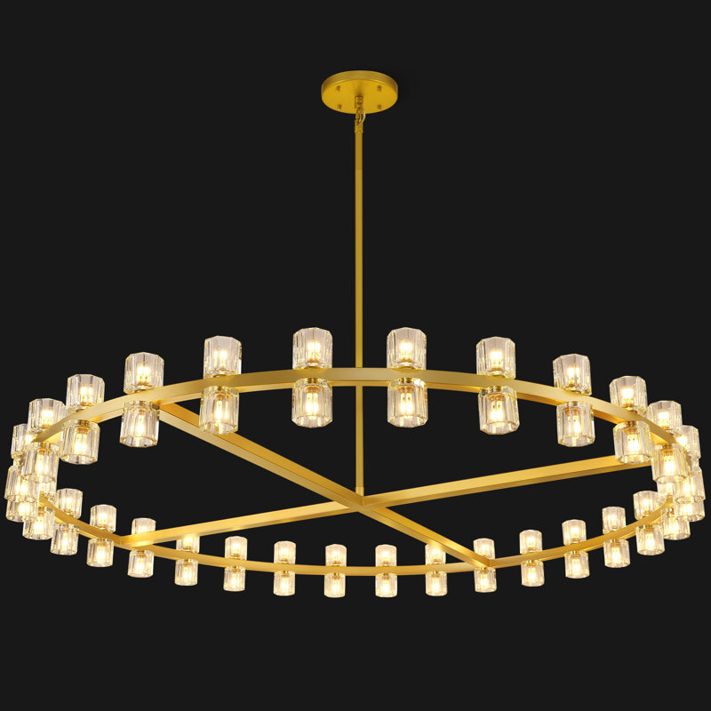 60-Light 60" Dimmable Wagon Wheel Crystal Cup Chandelier with Crystal Accents (Bulbs Included), Gold