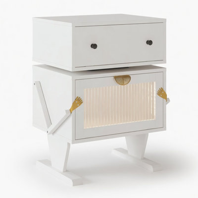 Robot LED Nightstand with 360° Rotating Drawer – Modern End Table