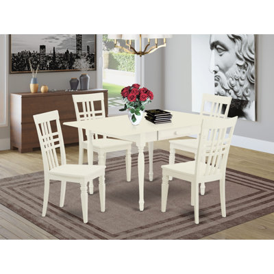 5 Piece Dining Room Furniture Set Includes a Rectangle Dining Table with Dropleaf and 4 Wood Seat Chairs, Linen White