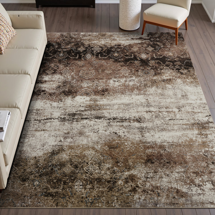 Vintage Distressed Earthy Brown Non-Slip Washable Area Rug