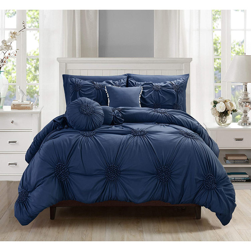 Ensemble de literie en microfibre 10 pièces toutes saisons avec draps et coussins décoratifs, Marine