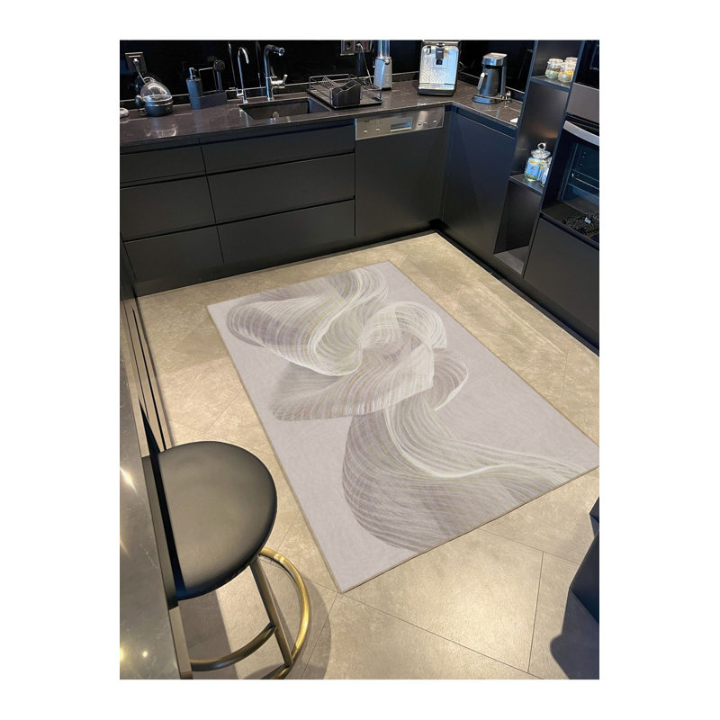 Creative Cream Pastel Patterned Decorative and Machine Washable Rug, Square 3'11" Rug Pad Included