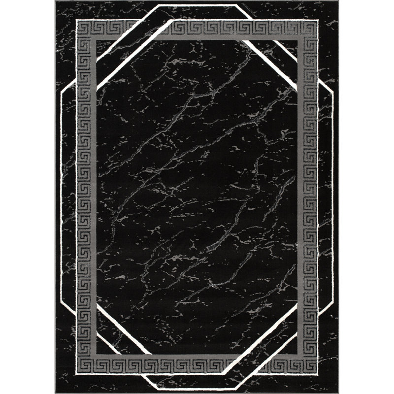 Monaco Series Abrstract Black/Gray Area Rug, Rectangle 5'3" x 7'3"