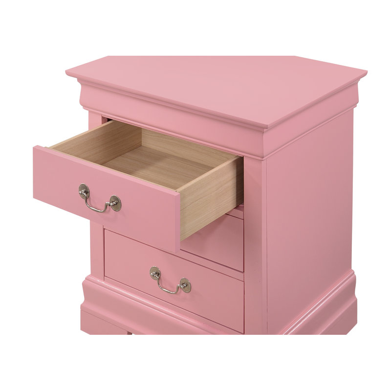 Table de chevet 3 tiroirs LouisPhillipe, rose, Rose