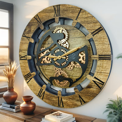 Wall Clock 24" Round Oversized for Living Room decor with Real Moving Gears Canada Collection