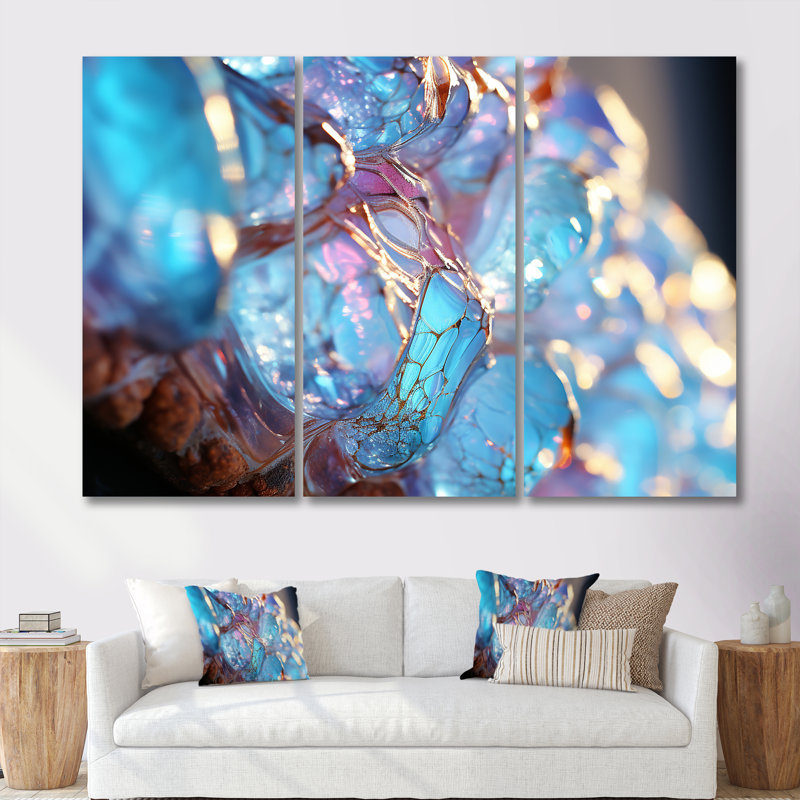 «Turquoise Crystal Structure», ensemble d'art mural abstrait, Toile tendue, H 40 po x l 60 po x P 1 po