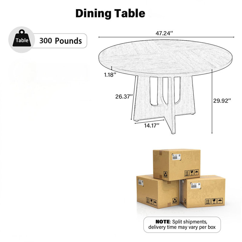 47in Round Dining Table, Farmhouse Kitchen Table with Oak/Walnut/Marble White Finish for Dining Room Kitchen Living Room（Only Table）