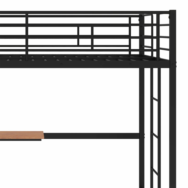 Battista Metal Loft Bed with Desk and Metal Grid, Black, Twin
