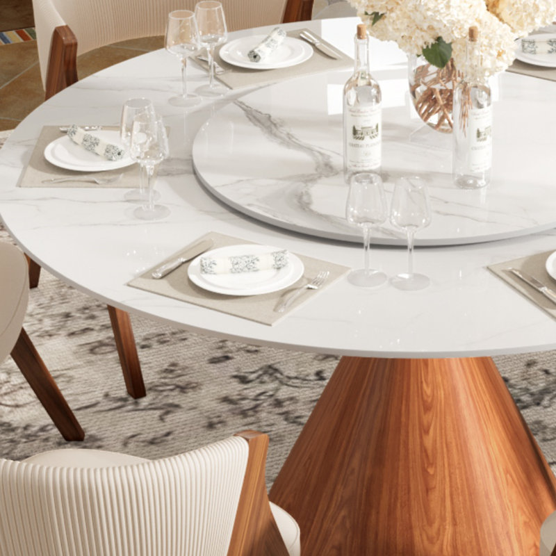 Table de salle à manger Mid-Century, Ivory Vein, 29.53"H x 59.06"L x 59.06"W