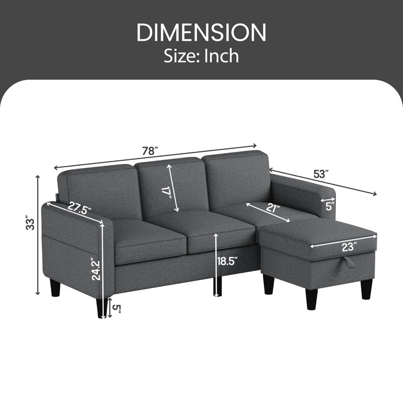Caylib Upholstered 78'' Sofa, Dark Gray Polyester