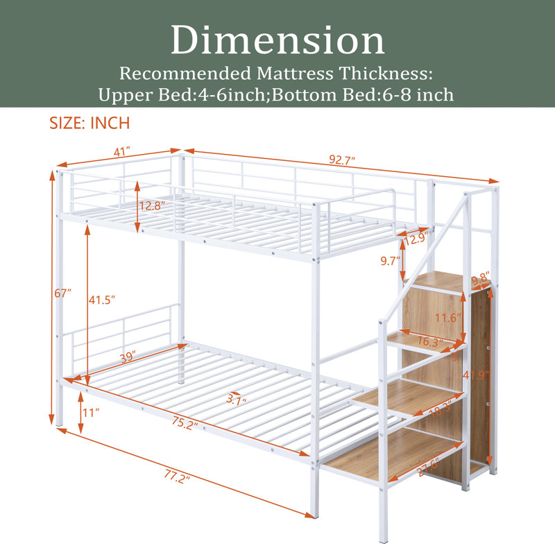 Eleuterio Kids Bunk Bed, White, Twin Over Twin