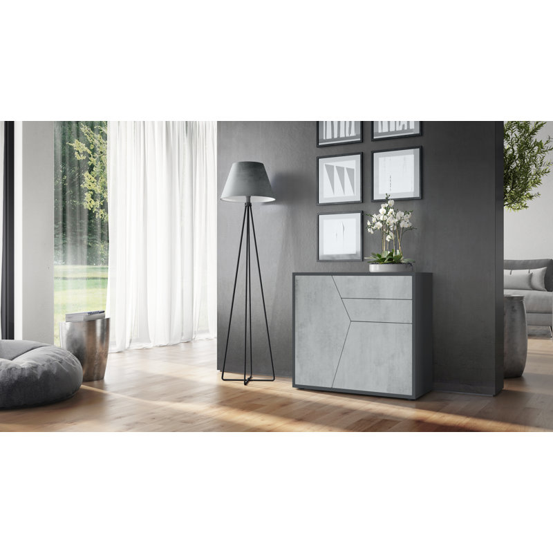 Selleck chest of drawers, Black Matt / Concrete Oxide Look