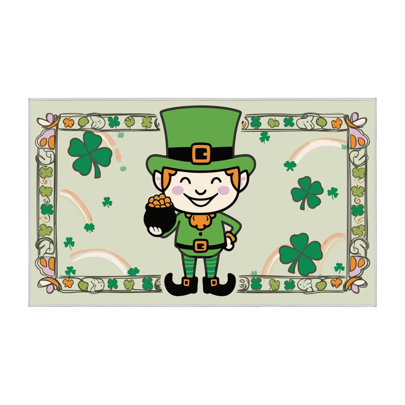 The Holiday Aisle® Washable Saint Patrick's Day Clover Leprechaun Holiday Rug, Rectangle 2' x 4'