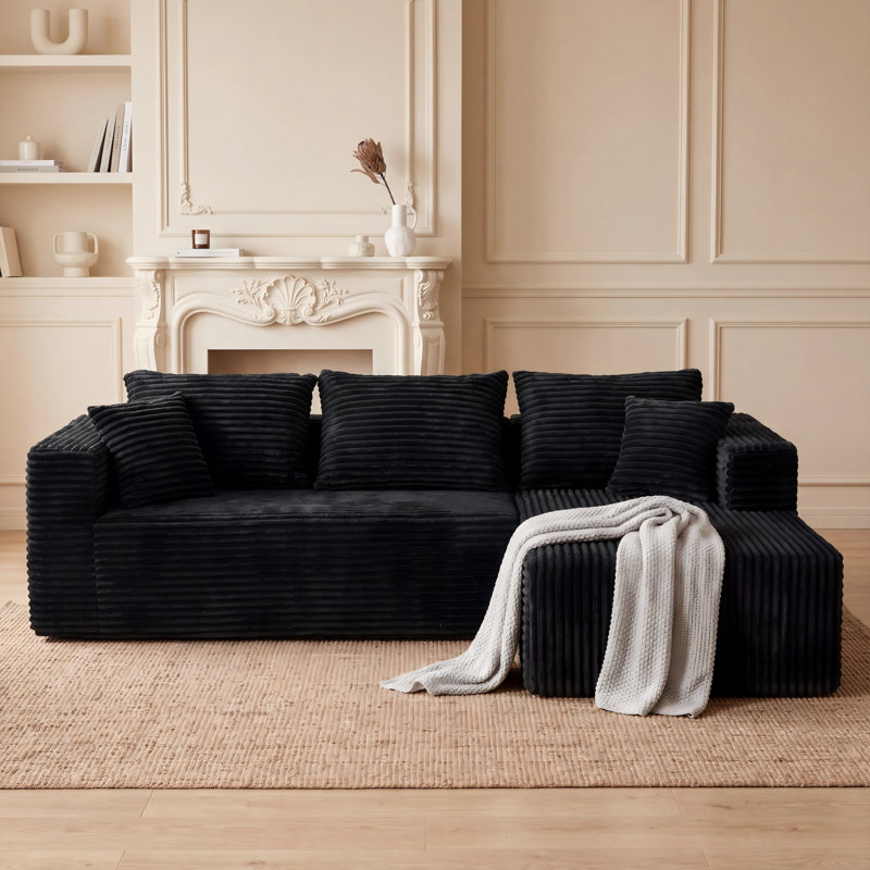 Canapé modulaire Boneless de 93 po, canapé modulaire Cloud avec assise profonde, canapé modulaire moderne en L avec méridienne, fauteuils rembourrés pour le salon, la chambre à coucher, sans assemblage