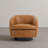 Upholstered Light Brown Faux Leather Swivel Barrel Chair Recessed Arms With Solid Wood Base-1574842063