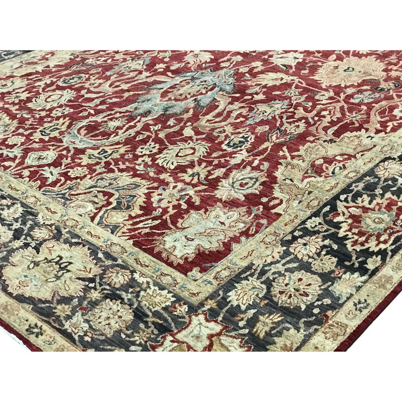 Tapis rouge et noir noué à la main de haute qualité