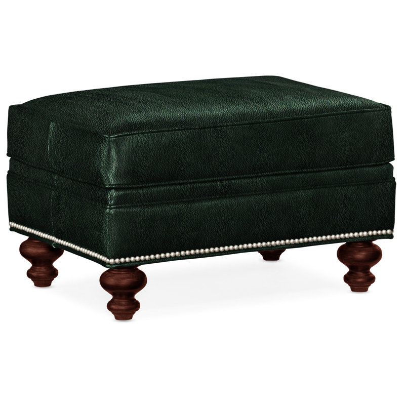 West Upholstered Ottoman, Anilina Hunter Genuine Leather, Mahogany, Pewter
