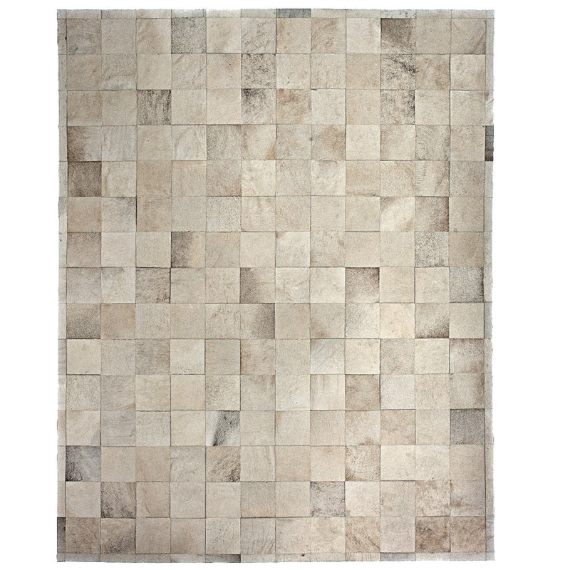 Tapis ivoire / gris en cuir Ares, 9 x 12