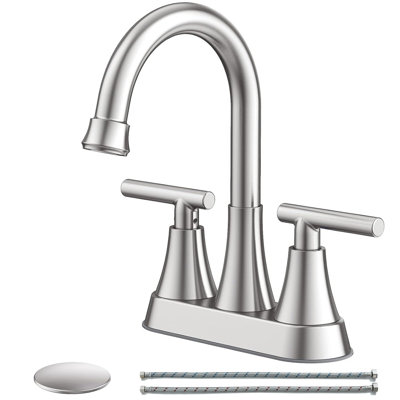 Robinet de salle de bain central en nickel brossé Mosson avec poignées en T et bonde escamotable en plastique
