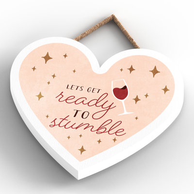 Xmas Lets Get Ready to Stumble Wooden Heart Plaque