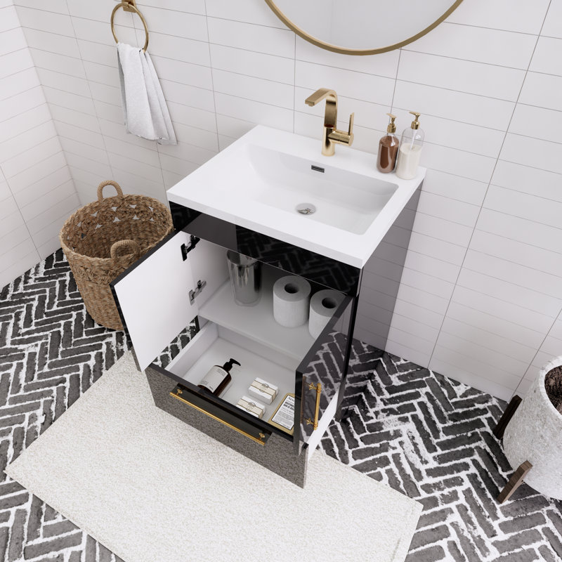 Spring Single Bathroom Vanity, Gloss Black, 24"