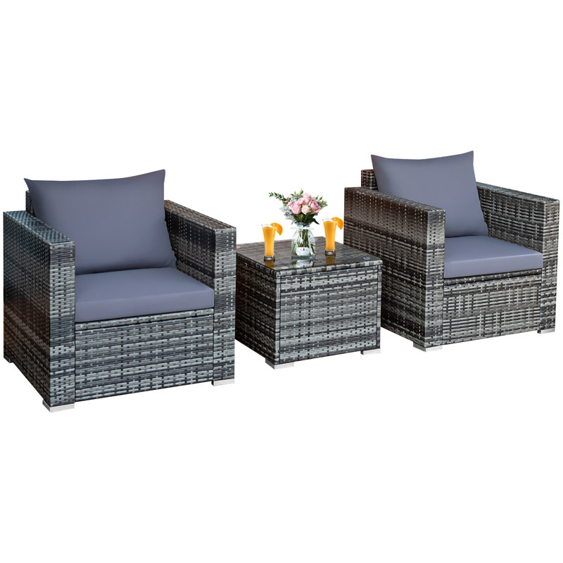 Alycen 2 - Person Patio Conversation Set with Cushions, Dark Gray, Gray