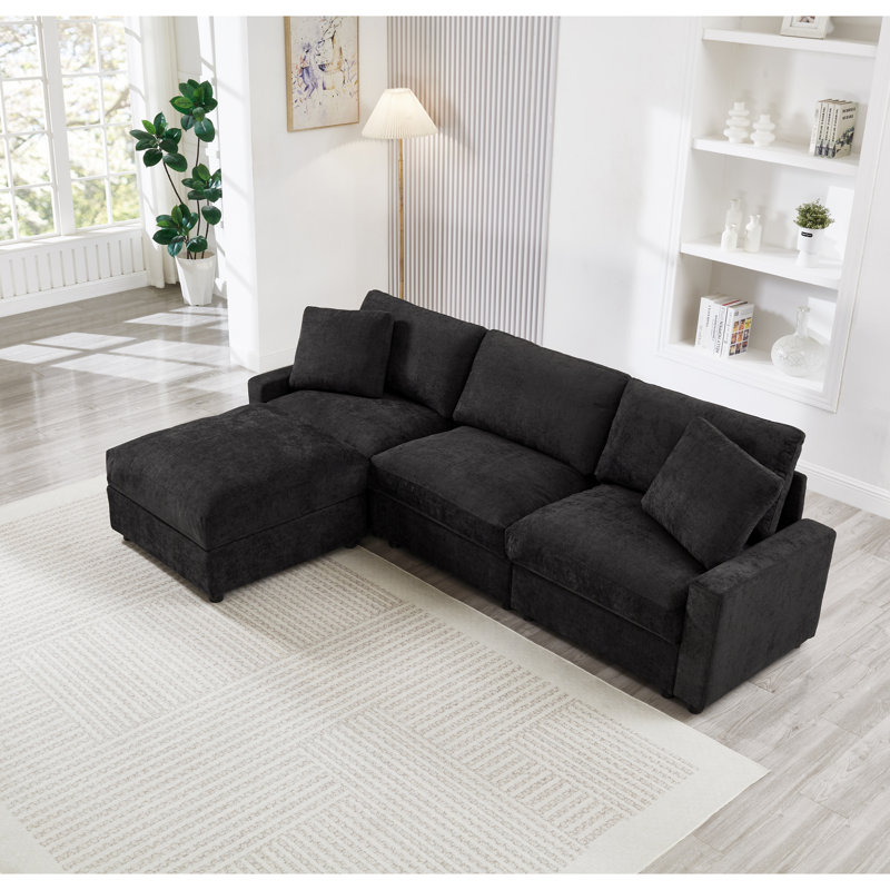 Canapé modulaire noir moderne en L avec rangement