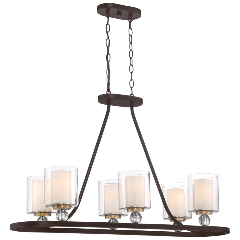 Luminaire suspendu linéaire pour îlot de cuisine à 6 lumières Studio, Bronze peint / laiton brossé naturel