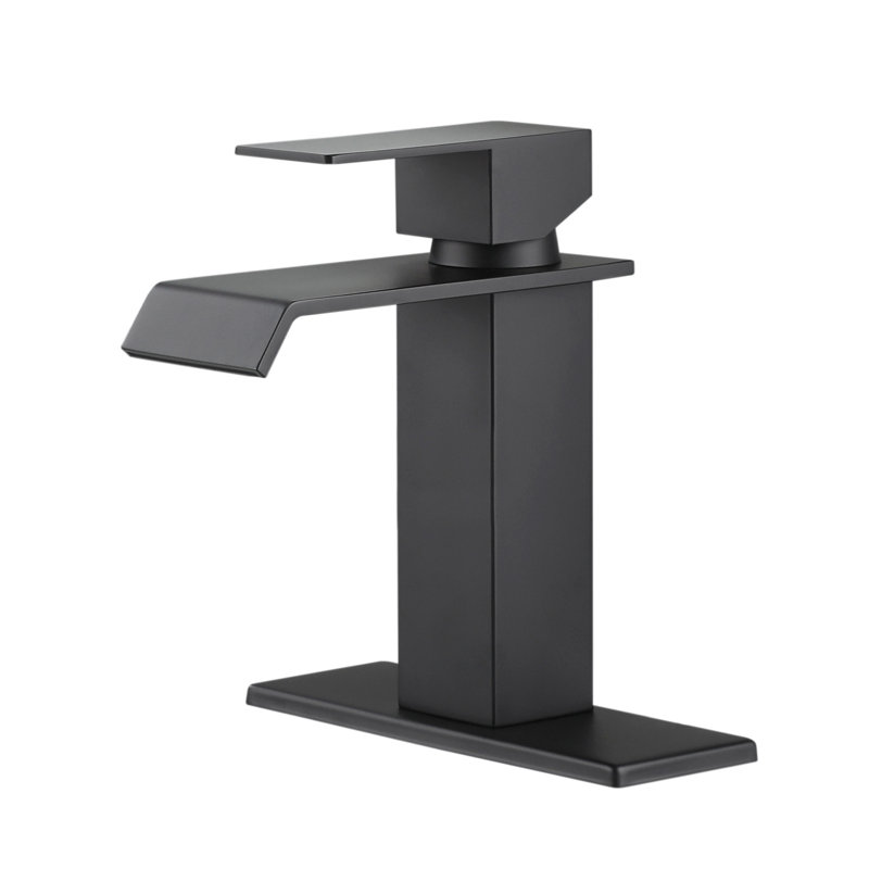 Single Handle Bathroom Faucet With Deckplate And Waterfall Spout In ( 1 Pack ), Matte Black