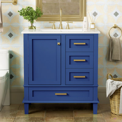 Ensemble de meuble-lavabo moderne avec lavabo 30 po, meuble-lavabo moderne avec porte à fermeture douce et 3 tiroirs, structure en bois massif