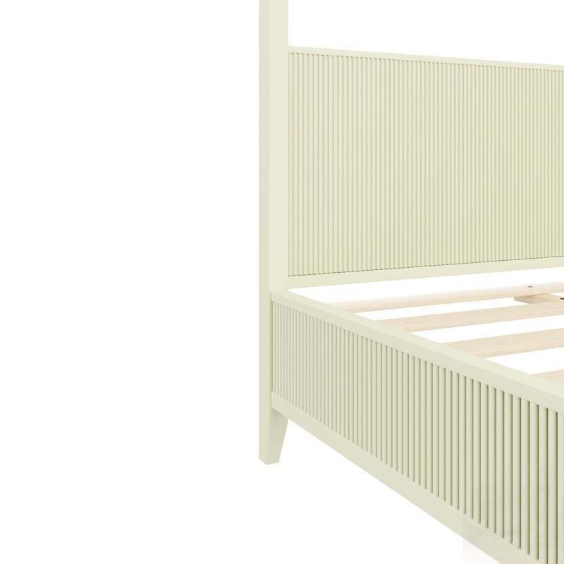 Lit plateforme à baldaquin en bois avec lattes de soutien, conception cannelée élégante et structure robuste, aucun sommier nécessaire