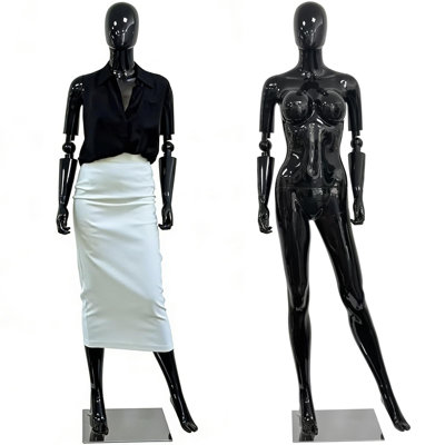 Mannequin de 70 po pour femme avec mannequin noir complet, mannequin réaliste avec coudes mobiles à 360 ° et accoudoirs amovibles, base en métal antidérapante pour la vitrine d'un magasin de vêtements au détail, assemblage facile