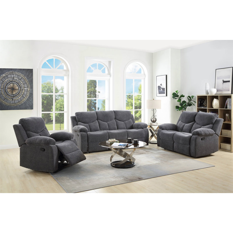 Kalen Gray Chenille Sofa W/ Drop Down Table