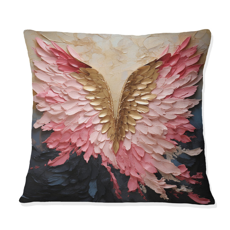 Pink And Gold Angel Wings - Abstract Spirals Printed Throw Pillow