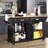 Kitchen Island with Rubber Wood Countertop, Spacious Storage, and 5-Wheel Mobility for Enhanced Functionality and Convenience in Dining Areas.-1531358873