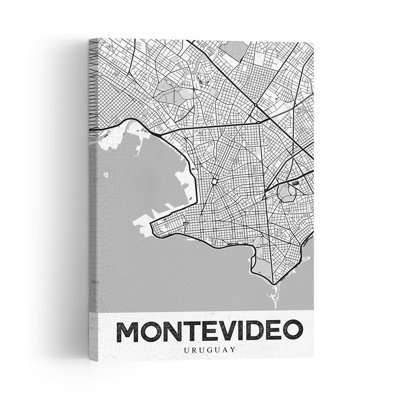 Montevideo City Map Retro Vintage City Architecture Wall Art Print 1 Piece Wrapped Canvas Wall Art