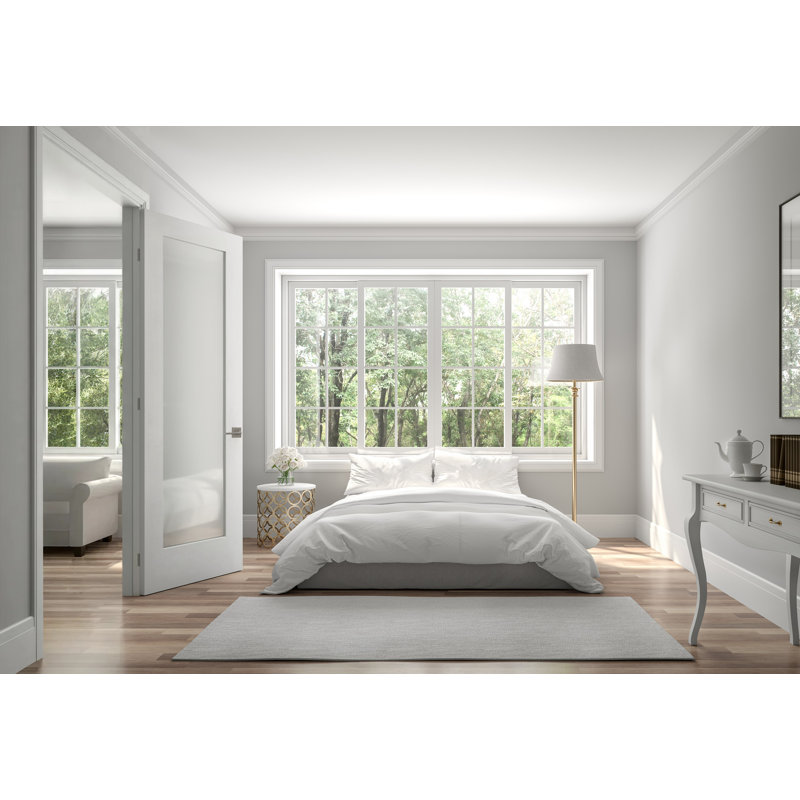 34 po x 80 po Nickel satiné en verre givré avec porte pré-montée en composite, 34 po x 80 po, Nickel satiné, Gauche