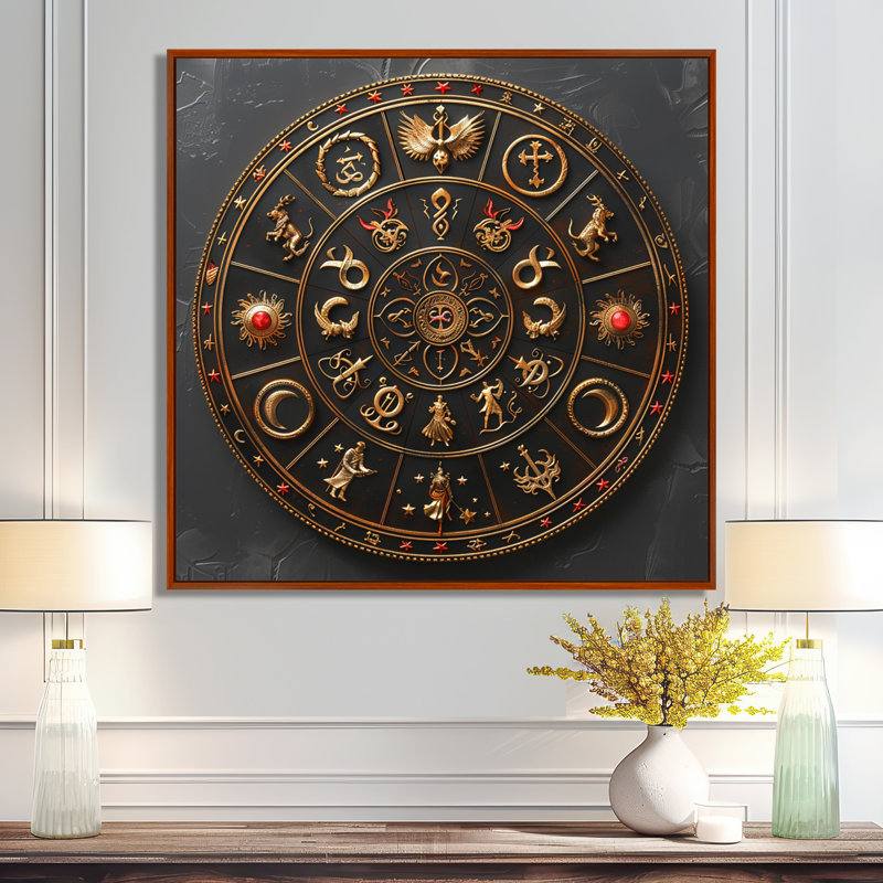 Sceau doré astrologie - salon d'art mural astrologie, Toile avec cadre flottant noir, H 16 po x l 16 po x P 1 po