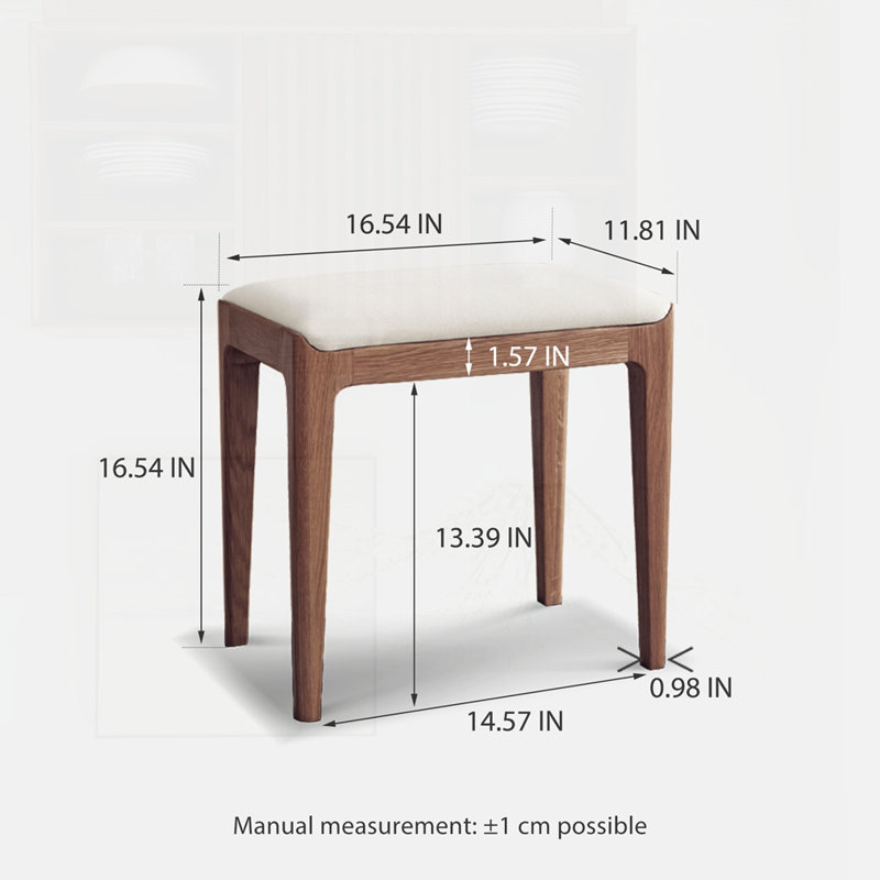 Tabouret de coiffeuse en bois massif de chêne rouge, Brun