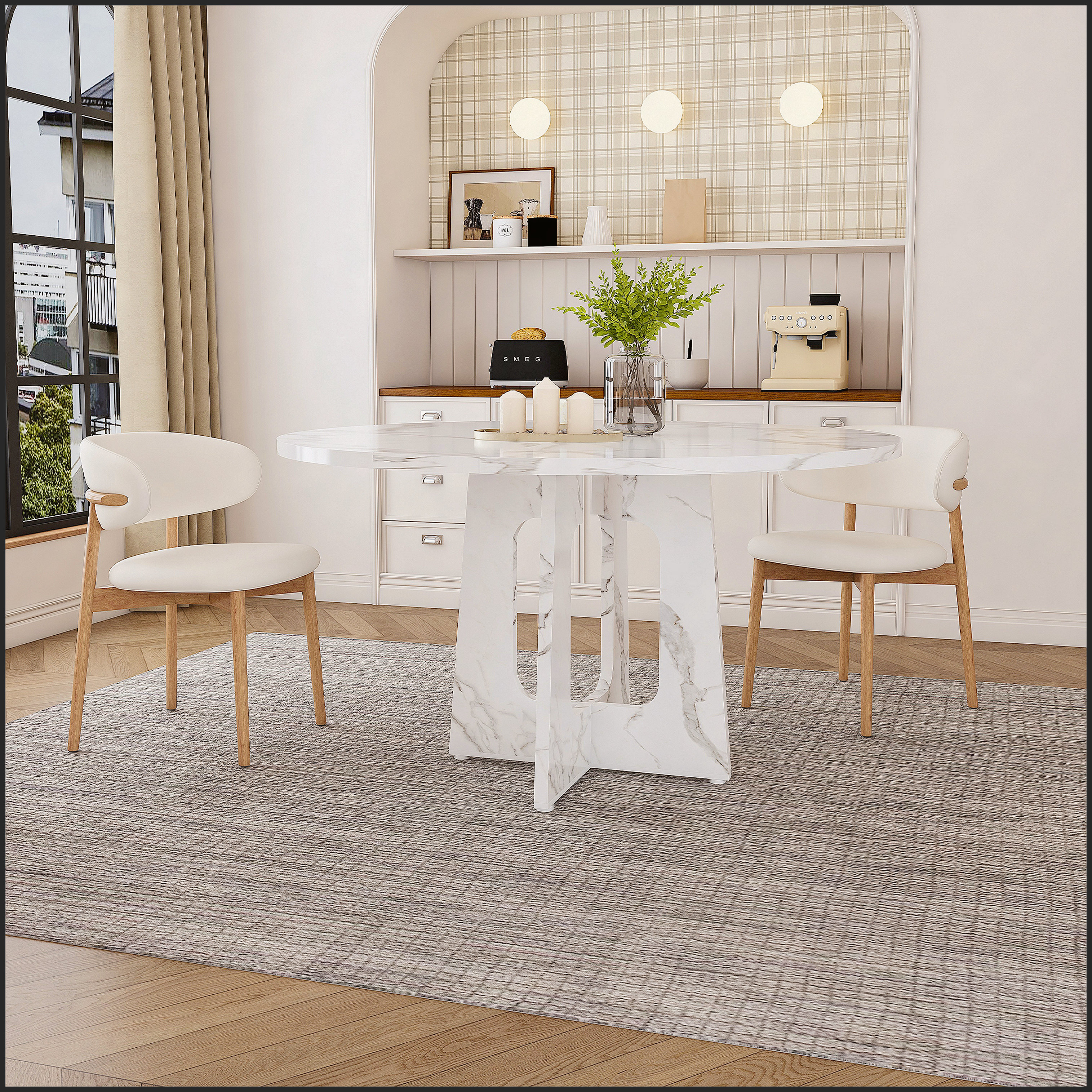 Ebern Designs 47.24" Round Dining Table for 4 - Farmhouse MDF Table ...