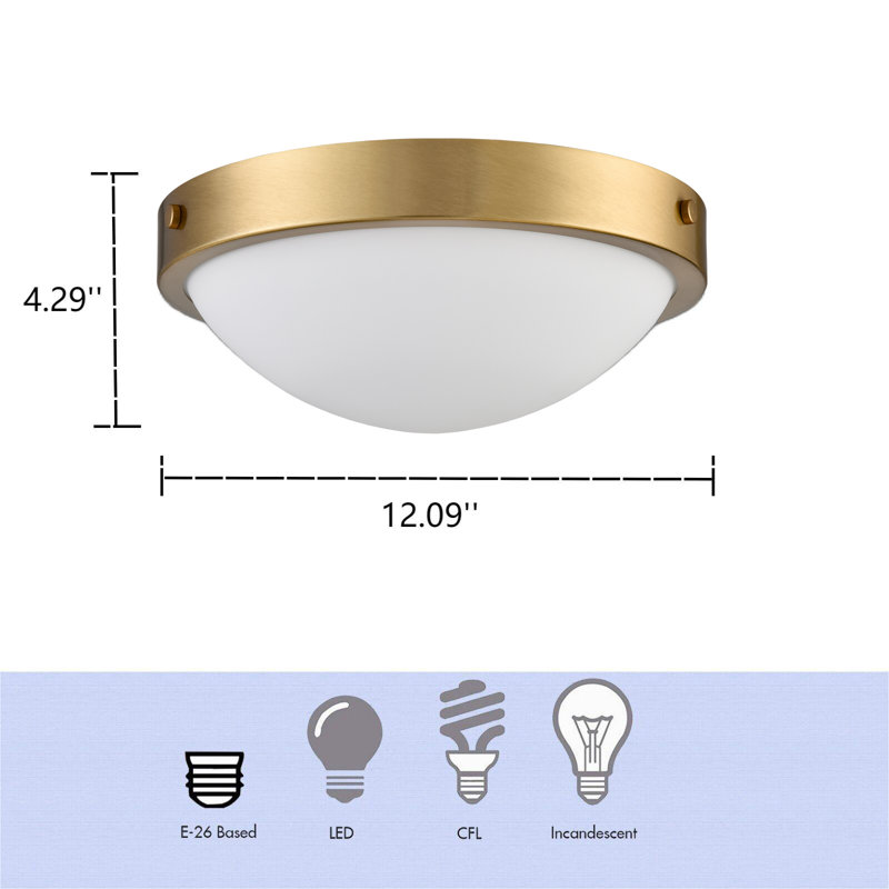 Flush Mount Ceiling Light Milk Glass Shade Ceiling Light Fixture Farmhouse 2-Light, Brass