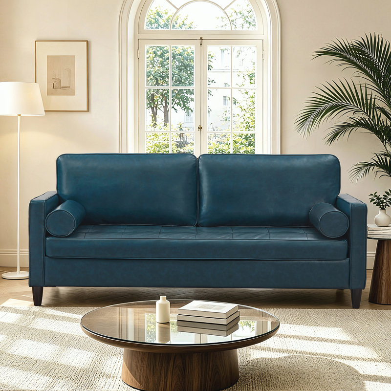 Canapé d'appoint pour salon, appartement et petit espace, Navy Blue Faux Leather