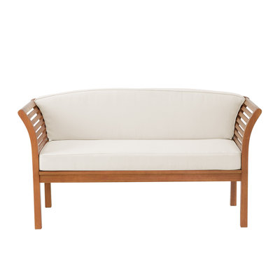 Stamford 57" Outdoor Sofa Solid Eucalyptus Wood Cream Cushions by Alaterre